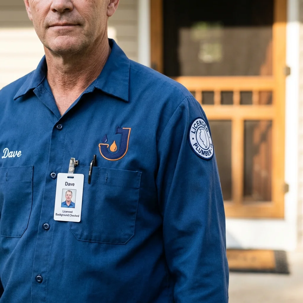 Licensed plumber showing ID badge in Pilot Mountain, NC