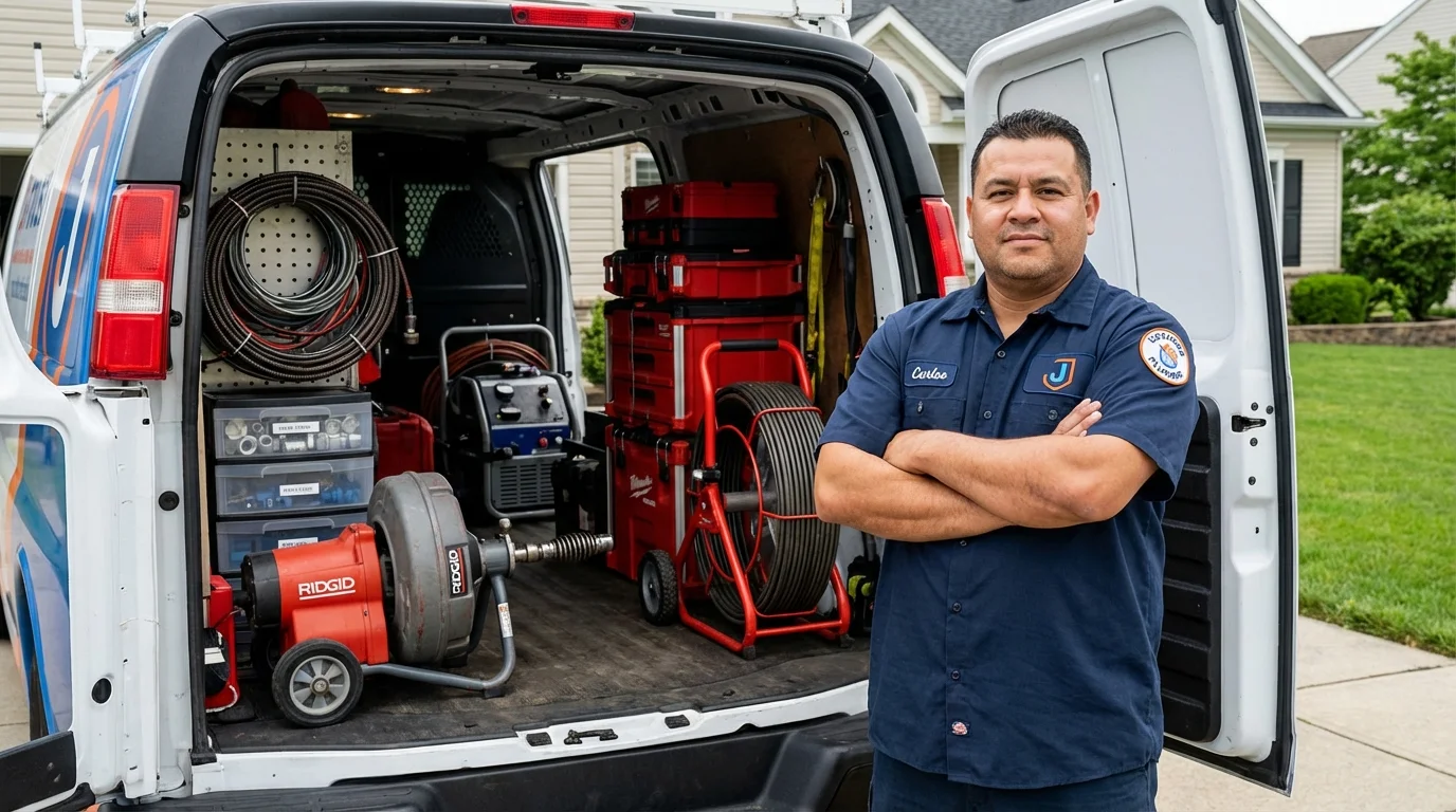 Professional drain cleaning equipment and Johns Plumbing LLC plumber in Pilot Mountain