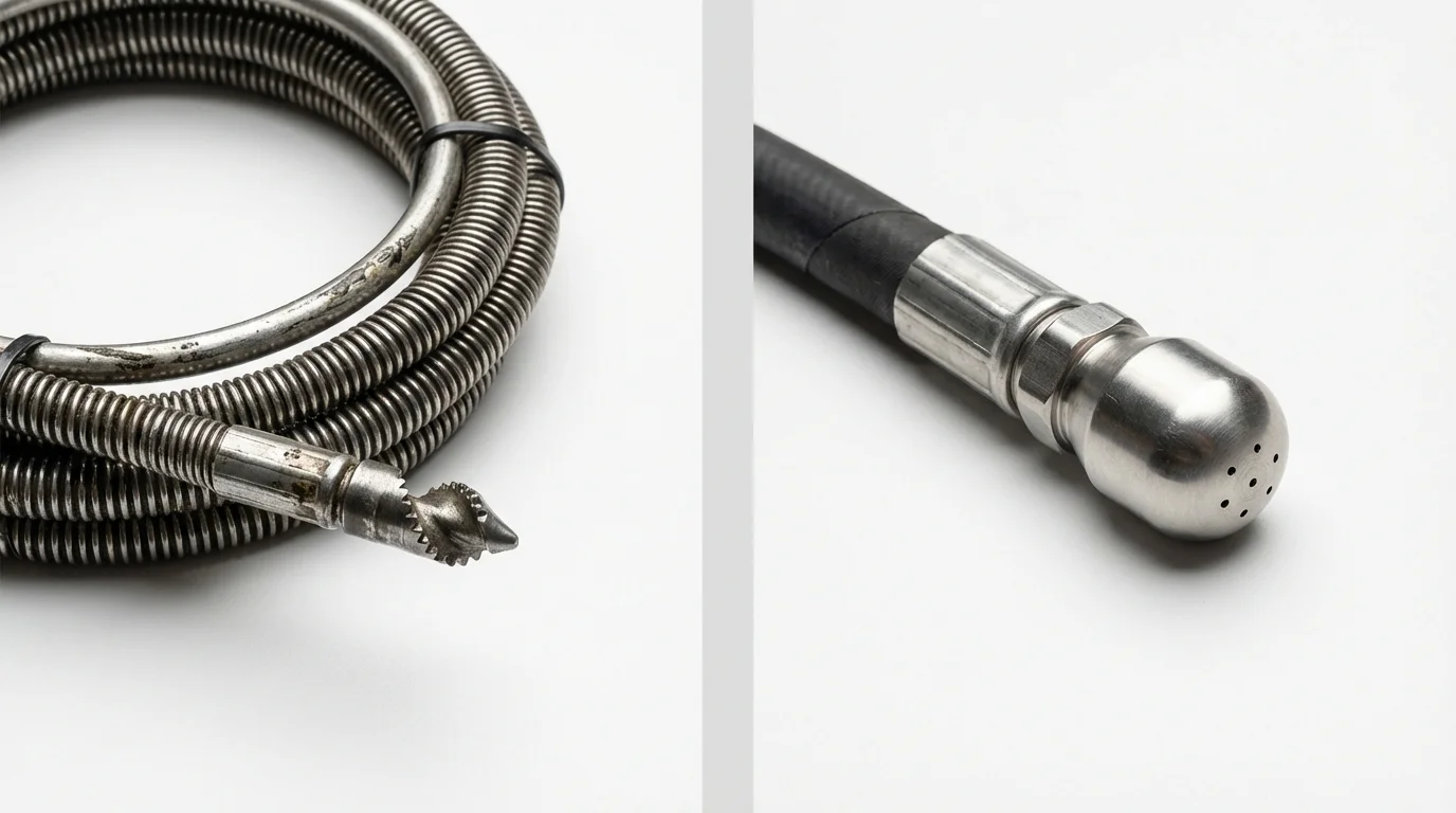 Drain snake cable and hydro jetting nozzle used for drain cleaning in Pilot Mountain, NC