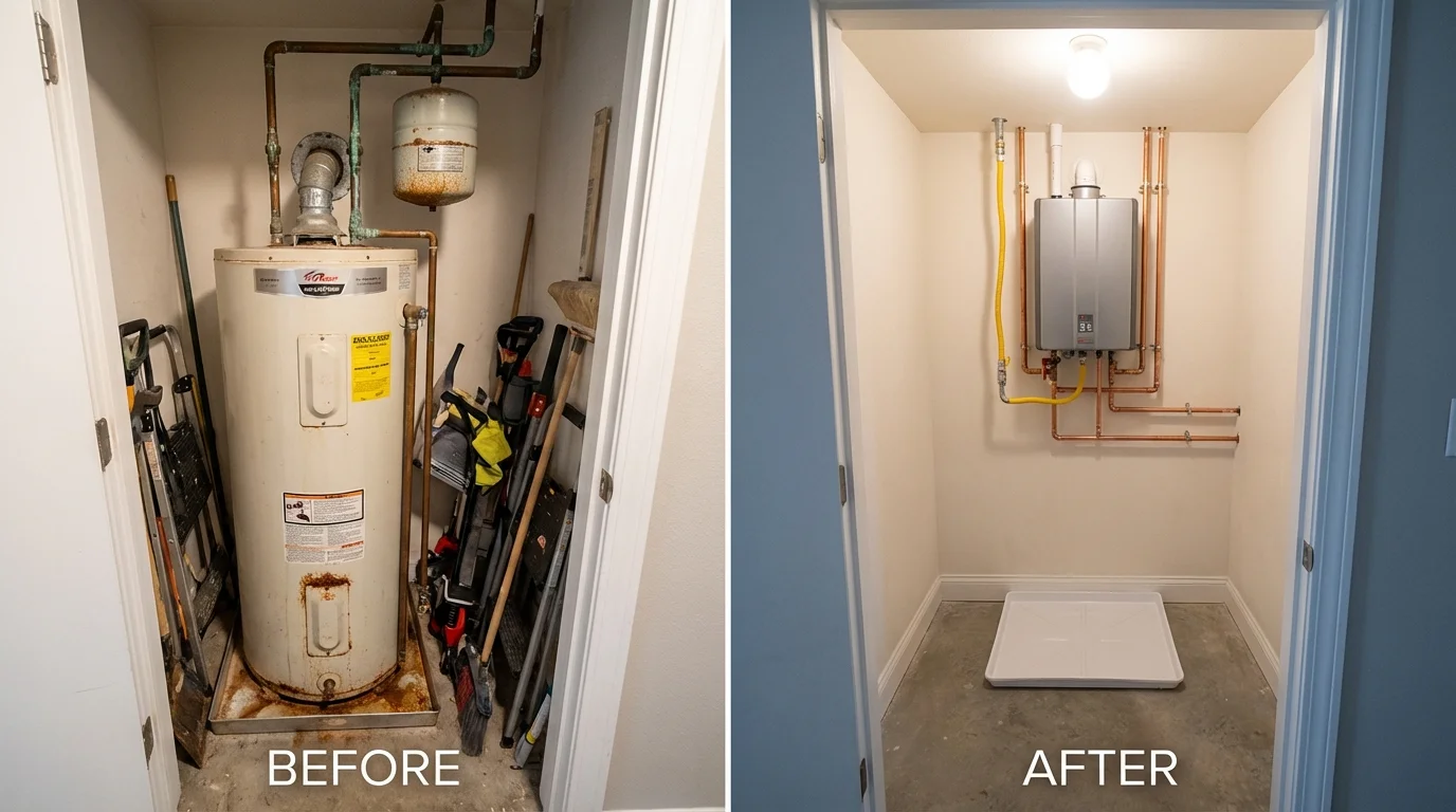 Tank water heater versus wall-mounted tankless unit comparison for Pilot Mountain, NC homeowners
